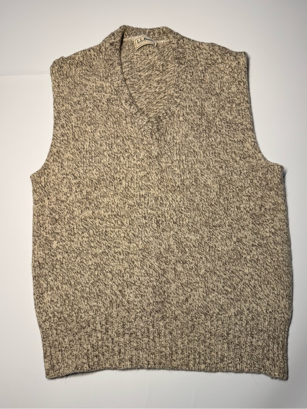 L.L.Bean Wool Blend Sweater Vest Mens Med  Oatmeal Grandpa USA Made Vintage